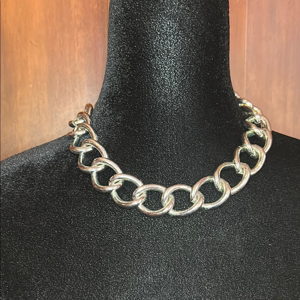 Y2K Heavy Chain Silver Tone Badass Necklace 19”